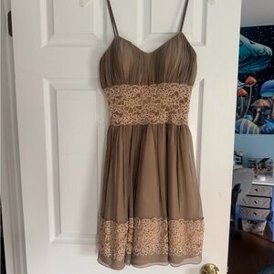 Spaghetti Strap Lace-Trim Brown Dress